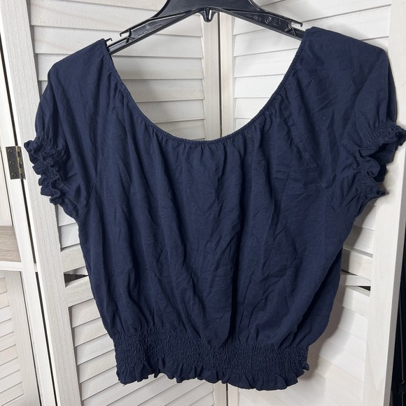 Tommy Jeans Women's Navy On Or Off-Shoulder‎ Short Sleeve Cropped Blouse Size Lg - Picture 5 of 6